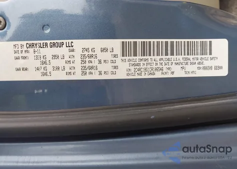 2012 Chrysler Town & Country Touring z USA, uszkodzony, nr VIN 2C4RC1BG1CR106546